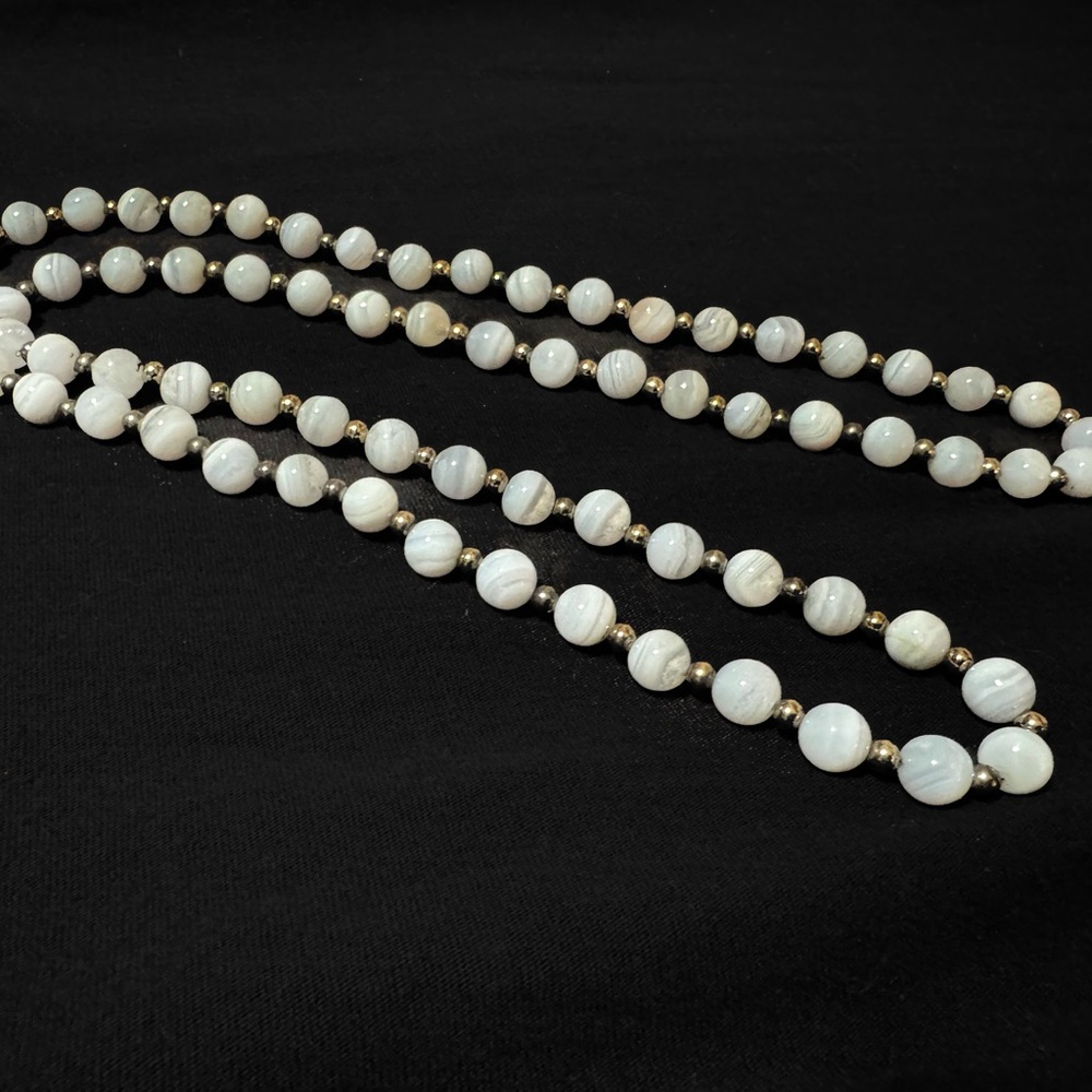 Genuine Blue Lace Agate Beaded Necklace – Long Layering Strand